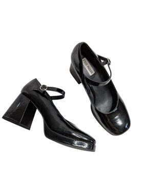 Steve Madden Mingle Black Faux Leather Mary Jane Platform Block Heels Size 11